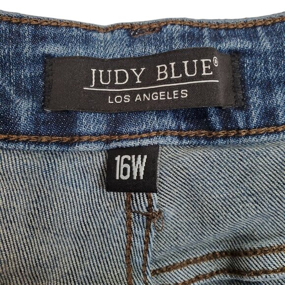 Judy Blue 16W Jeans Denim Distressed Tummy Control Skinny Fit Stretch Mid Wash - Picture 3 of 12